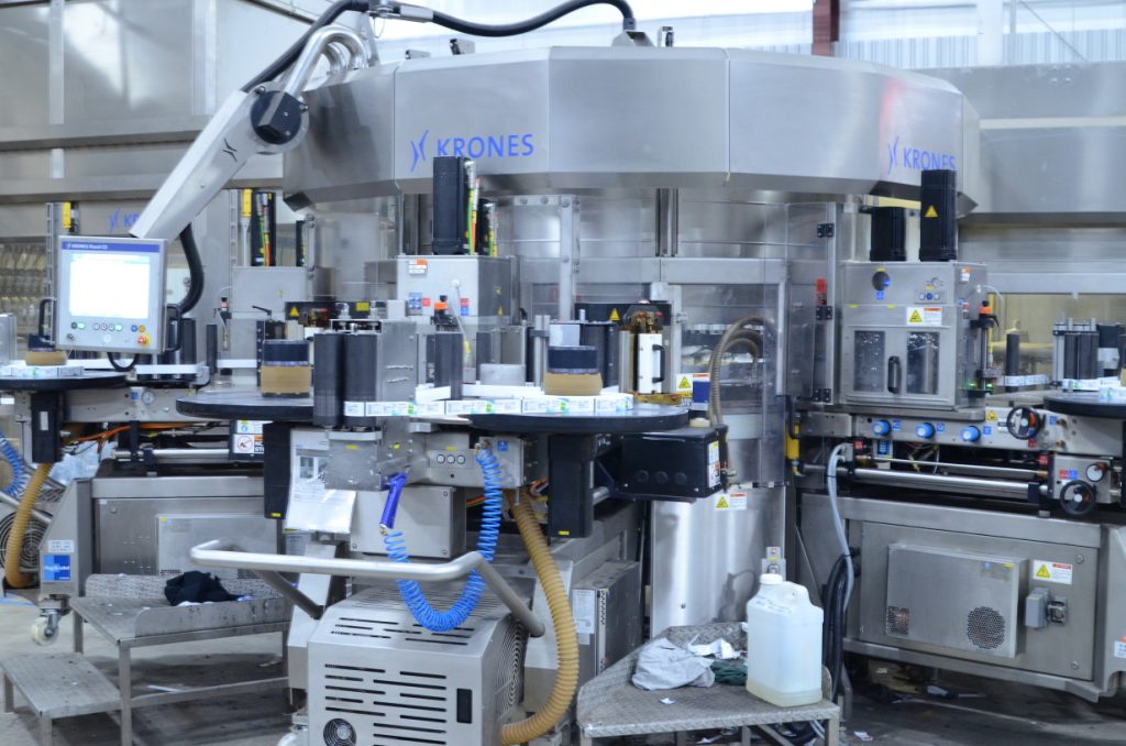 Krones labelling machine operating on the Ice River Springs bottling line